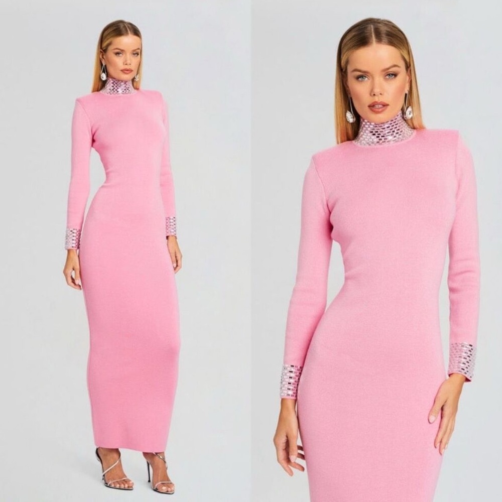 NWT Retrofete Monroe Embellished Knit Dress in Peony Pink size Medium - Picture 2 of 15